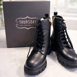 Thursday Boot Company Coda Black Leather Combat Boot Gold Zipper Women's 9.5 NIB